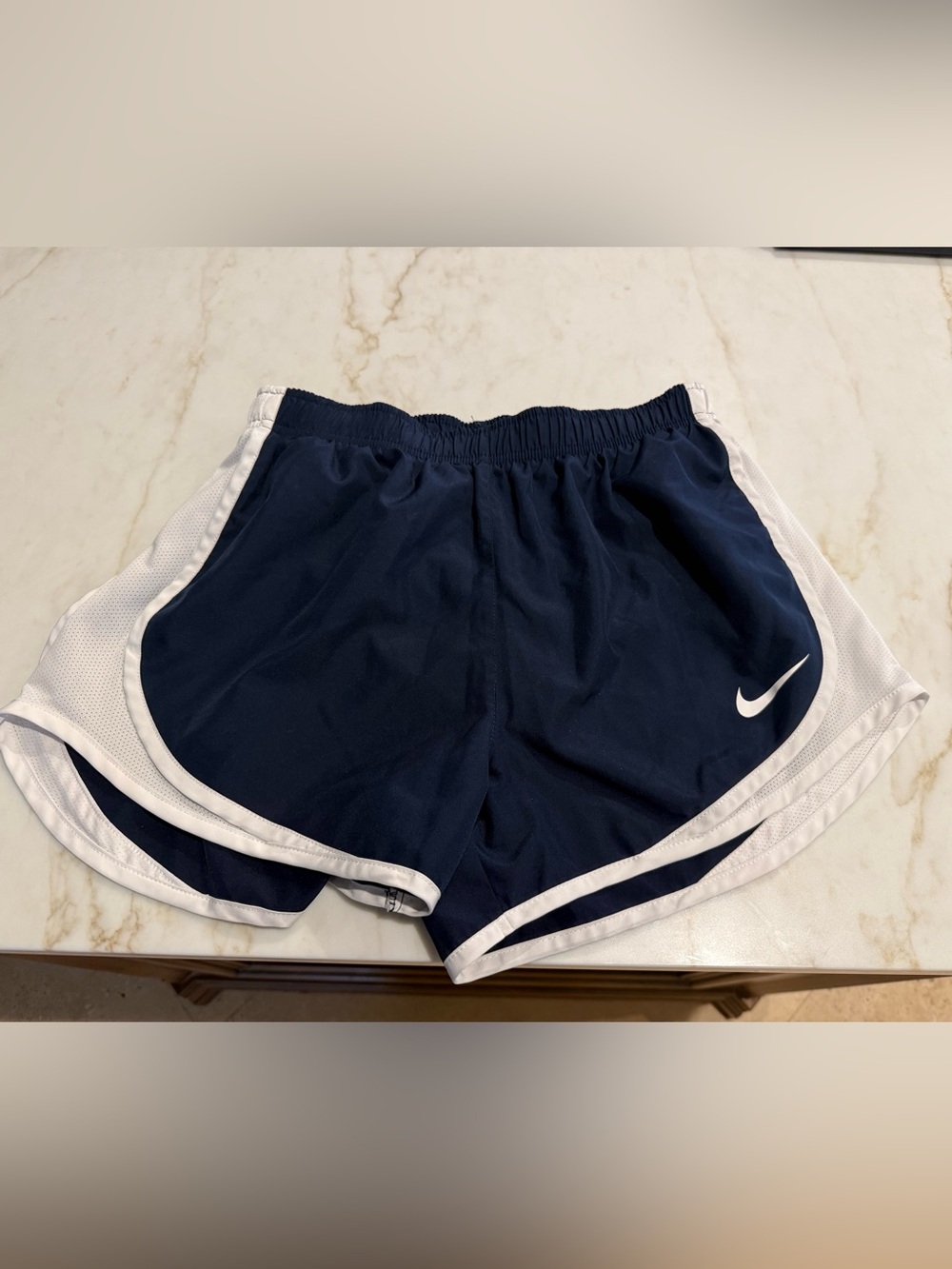 Nike Women's Navy Athletic Dri Fit Shorts with White Trim
